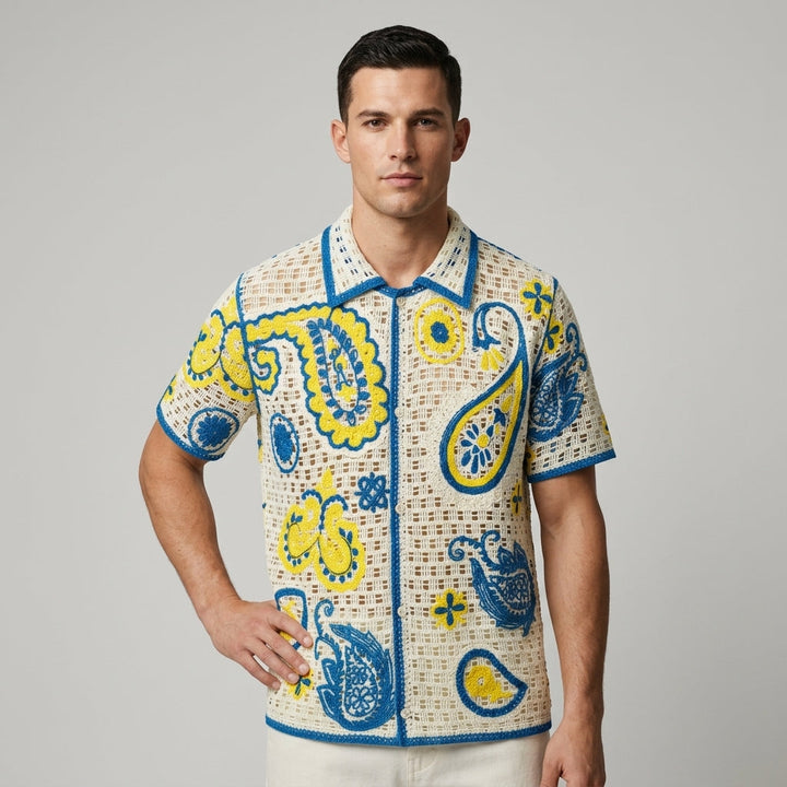 Callum Crochet Embroidered Camp Shirt