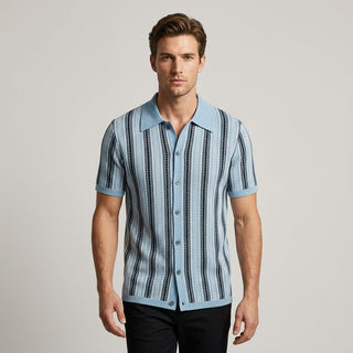 Reid Stripe Open Collar Knit Shirt