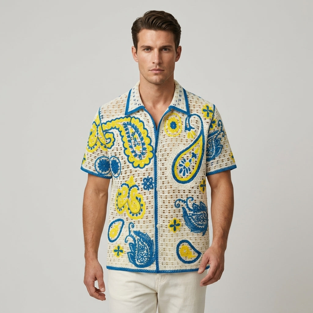Callum Crochet Embroidered Camp Shirt