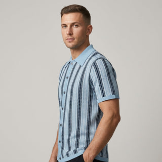 Reid Stripe Open Collar Knit Shirt