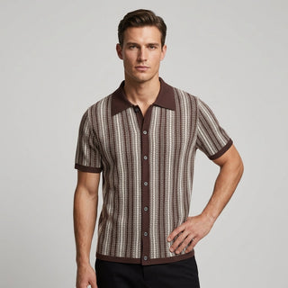 Reid Stripe Open Collar Knit Shirt