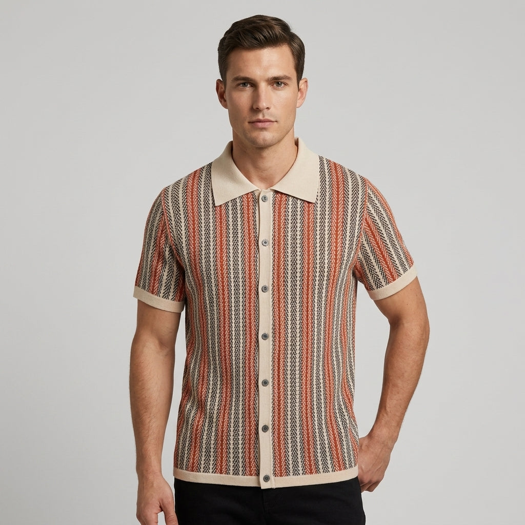 Reid Stripe Open Collar Knit Shirt