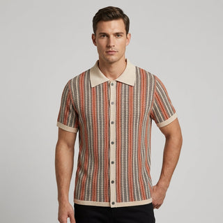Reid Stripe Open Collar Knit Shirt
