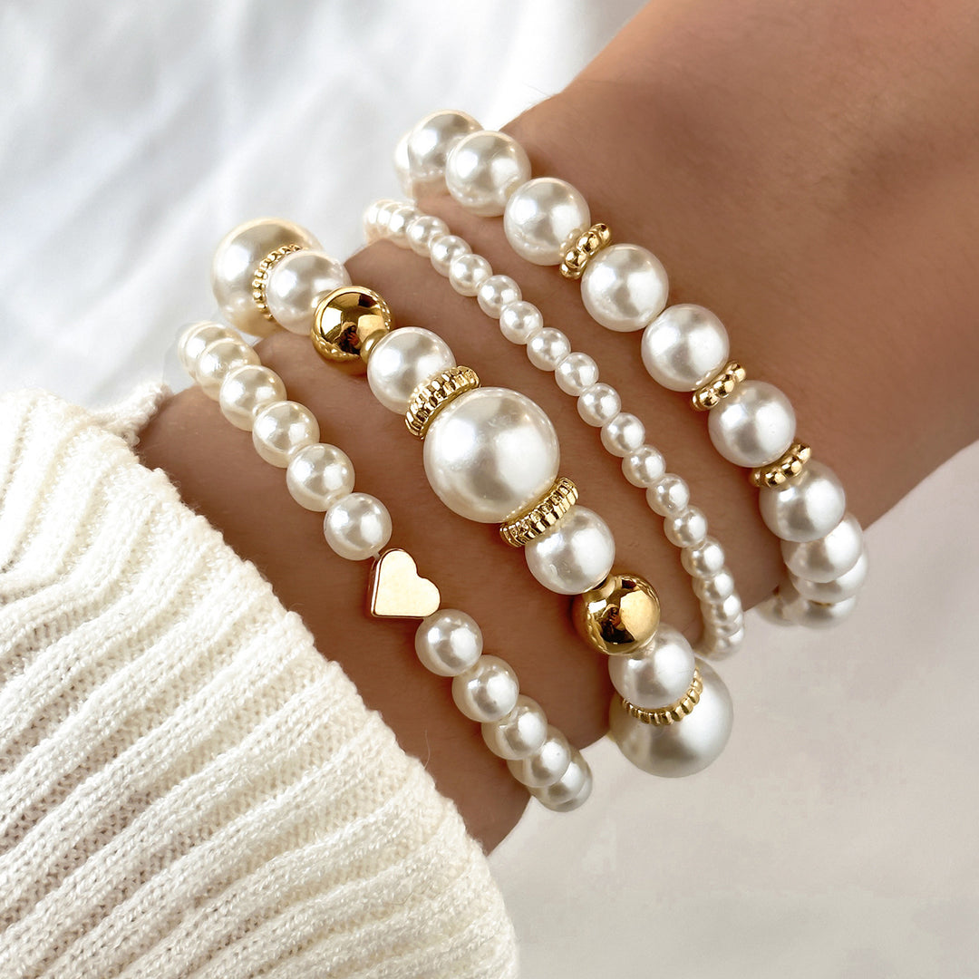 Layered Pearl Bracelet Set of four worn together on the wrist