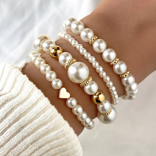 Layered Pearl Bracelet Set of four worn together on the wrist