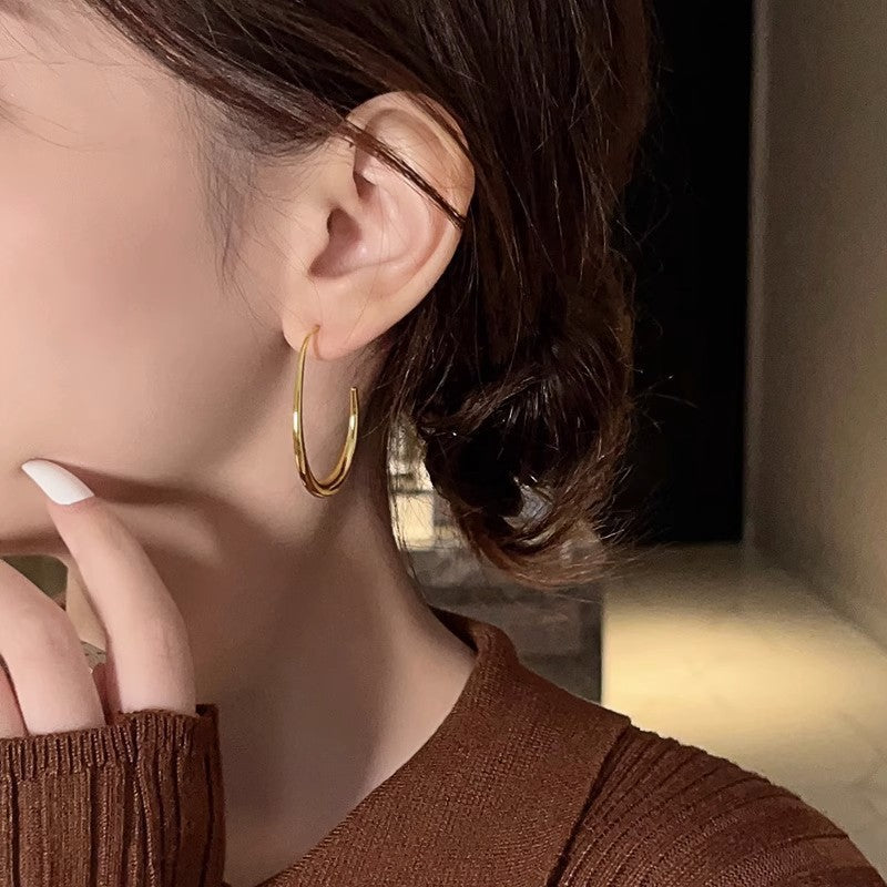 Vintage Double Hoop Earrings styled with a brown knit