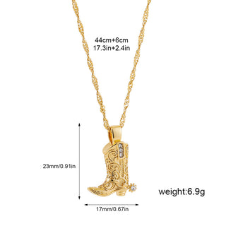 Retro Cowgirl Pendant in gold tone with measurements: pendant 23 x 17 mm, chain 44 cm plus 6 cm extender
