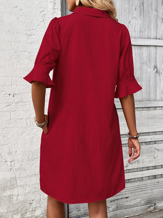 Rosalyn | Relaxed Ruffle-Sleeve Shirt Dress
