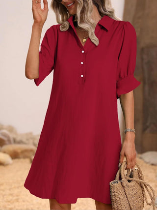 Rosalyn | Relaxed Ruffle-Sleeve Shirt Dress