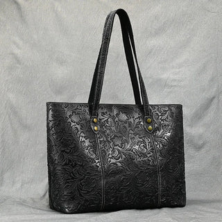 Vintage Floral Embossed Leather Tote