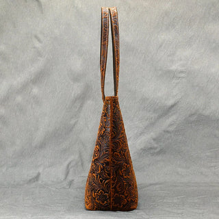 Vintage Floral Embossed Leather Tote