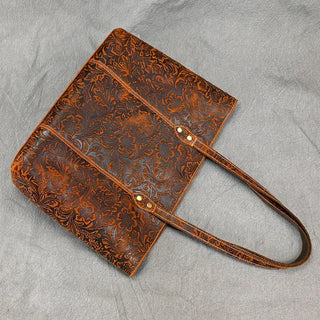 Vintage Floral Embossed Leather Tote