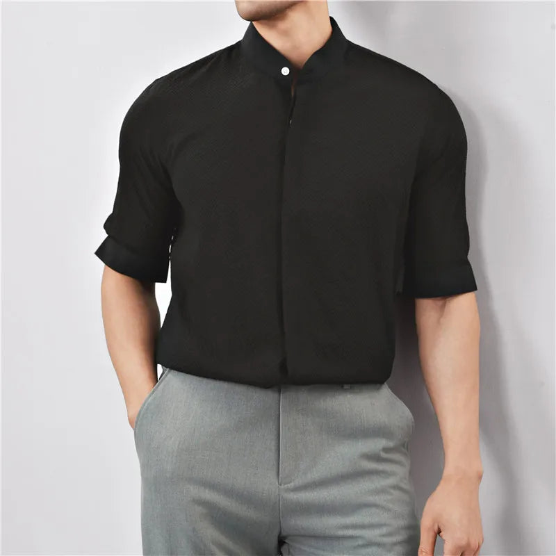 Kyoto Woven Band Collar Shirt