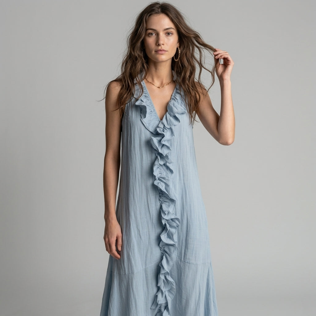 Isla Cascading Ruffle Midi Dress