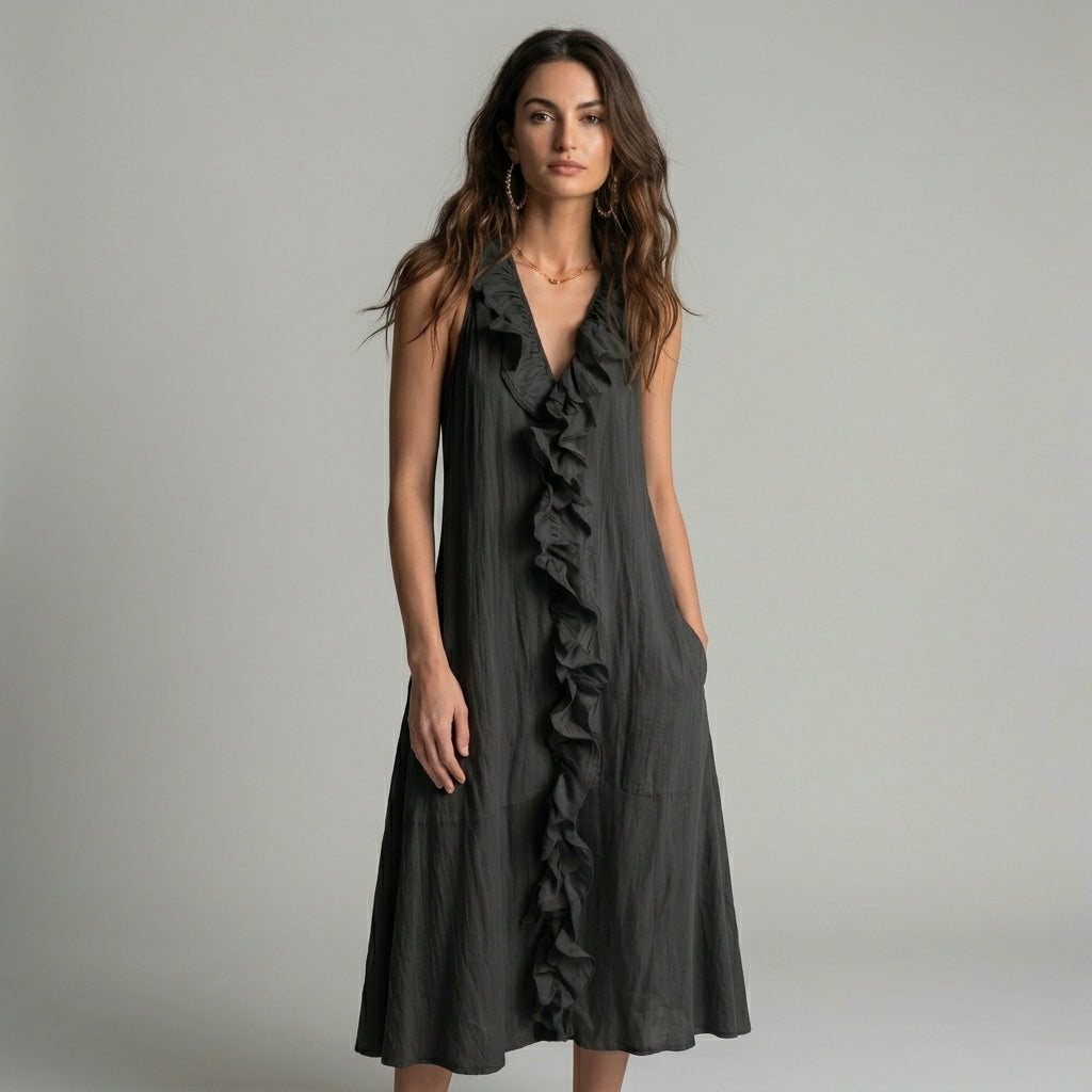 Isla Cascading Ruffle Midi Dress