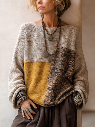 Agnes | Retro Patchwork Knit Sweater