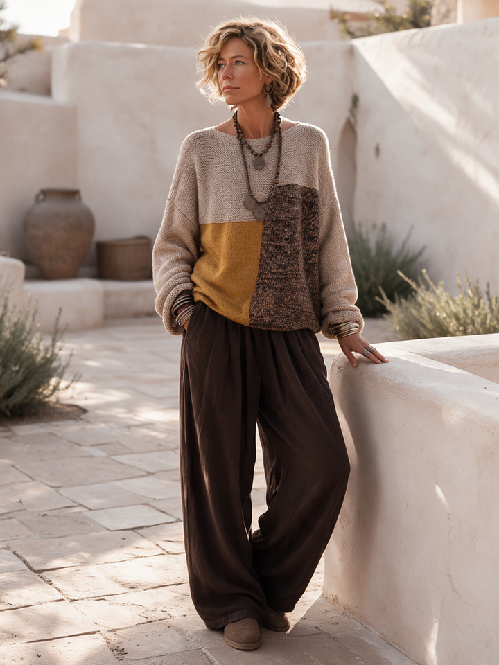 Agnes | Retro Patchwork Knit Sweater