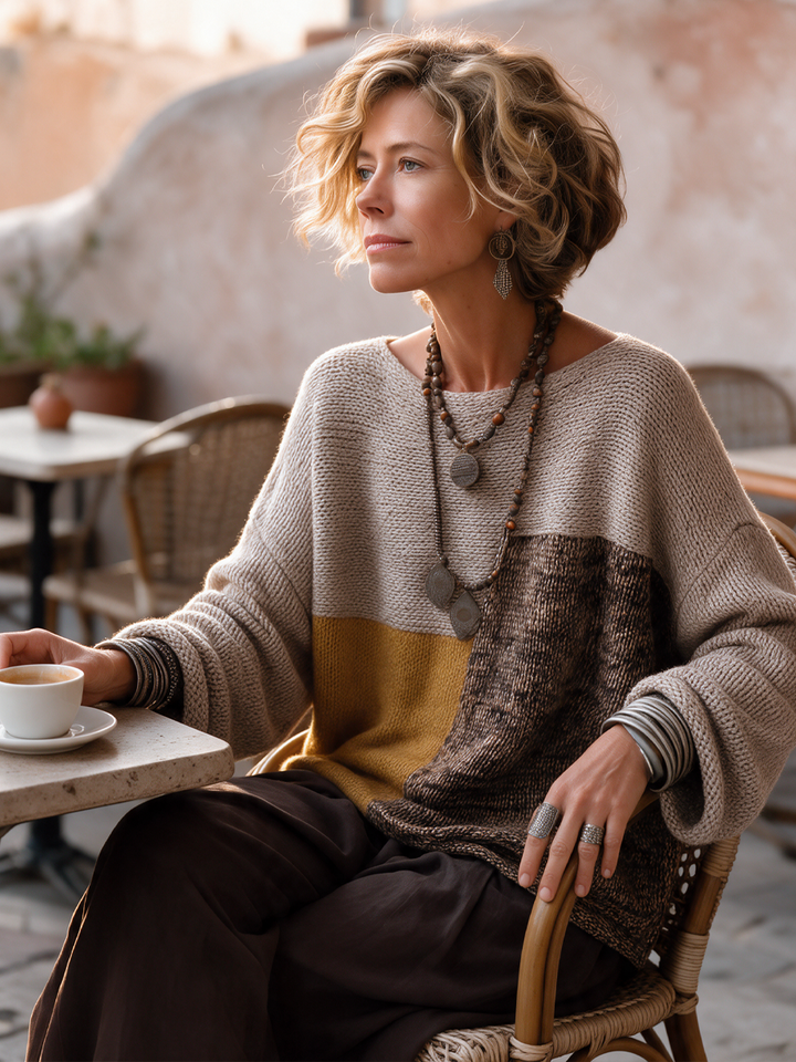Agnes | Retro Patchwork Knit Sweater