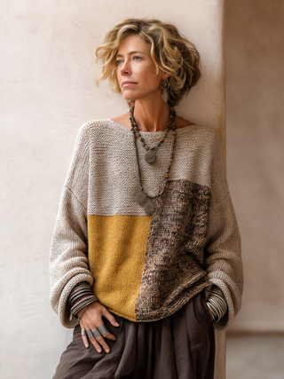Agnes | Retro Patchwork Knit Sweater