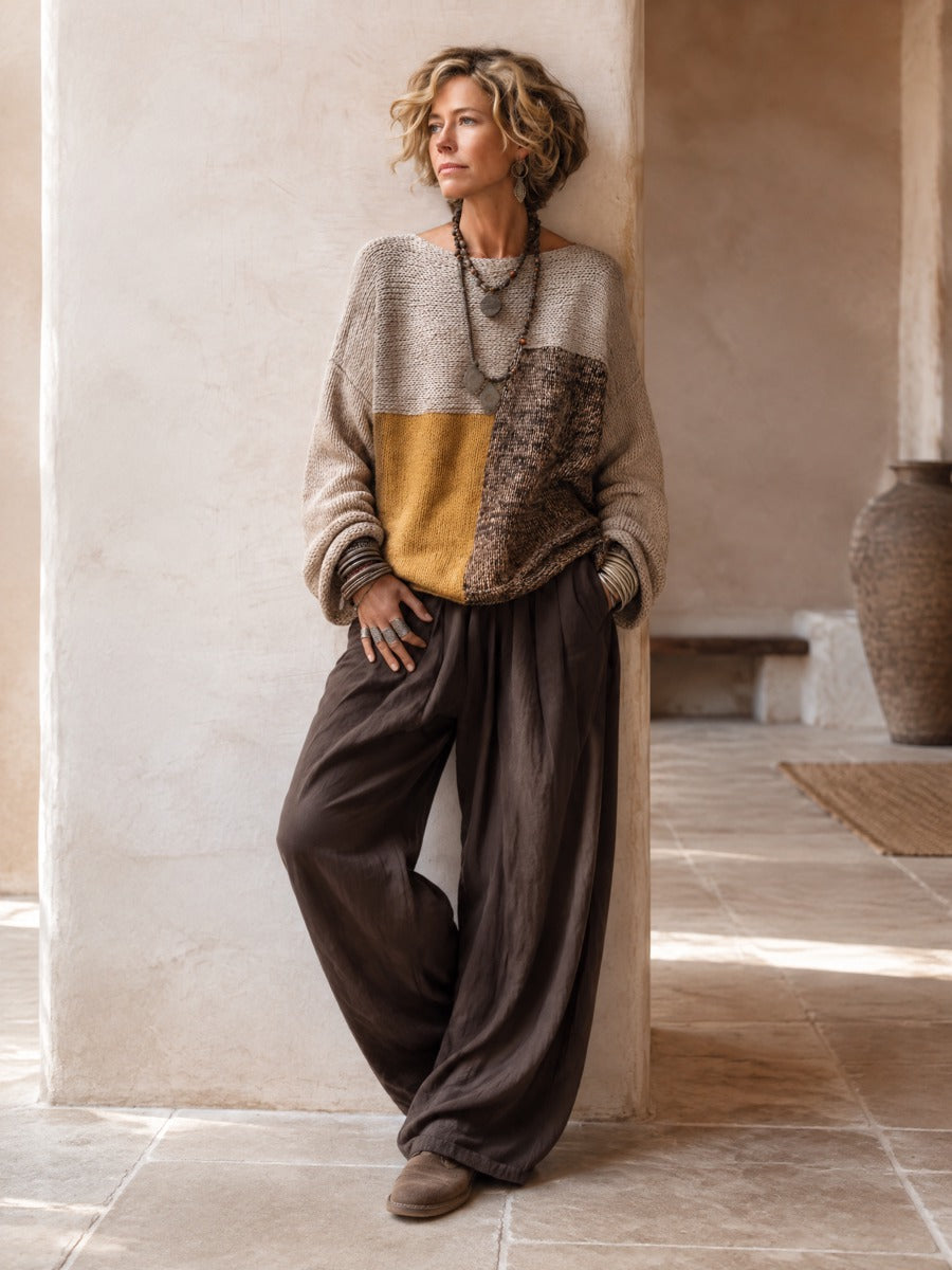 Agnes | Retro Patchwork Knit Sweater