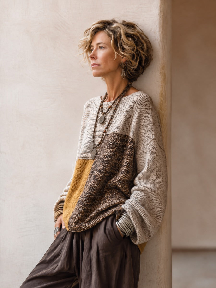Agnes | Retro Patchwork Knit Sweater