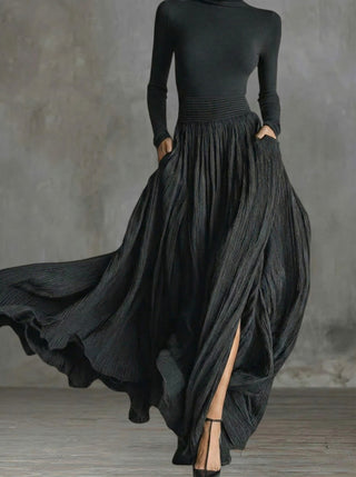 Armelle | Roll-Neck Pleated Maxi Dress