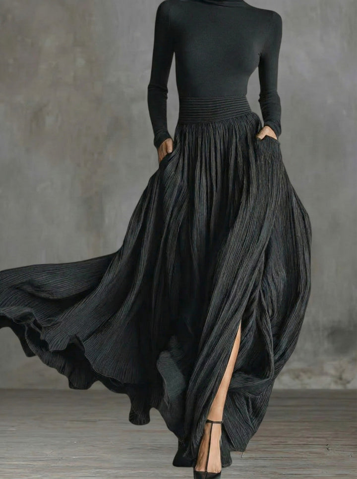 Armelle | Roll-Neck Pleated Maxi Dress