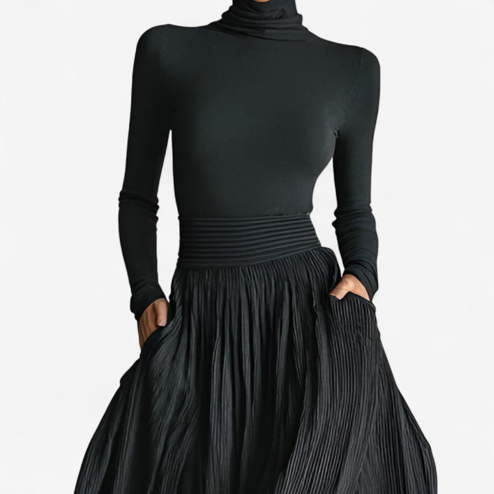 Armelle | Roll-Neck Pleated Maxi Dress