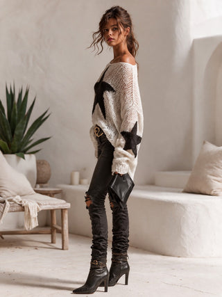 Sadie | Star Openwork Off-Shoulder Sweater