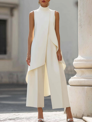 Asymmetric Layered Top & Wide-Leg Pants Set