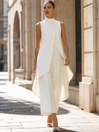 Asymmetric Layered Top & Wide-Leg Pants Set