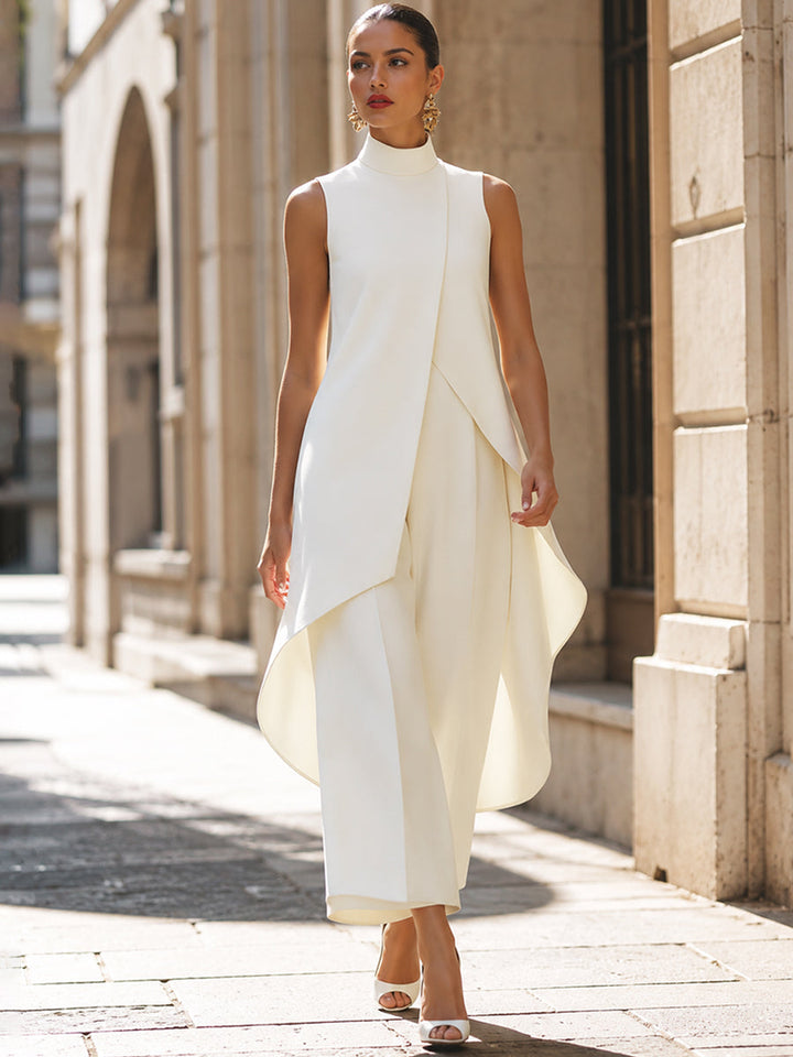 Asymmetric Layered Top & Wide-Leg Pants Set