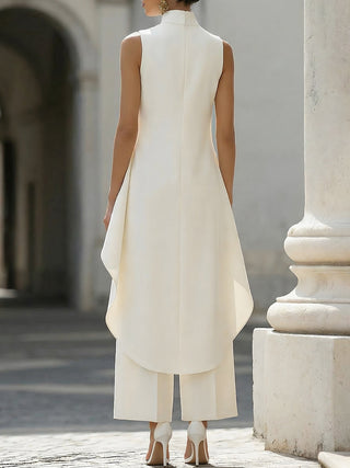 Asymmetric Layered Top & Wide-Leg Pants Set