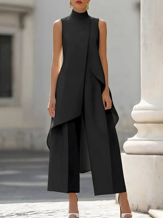 Asymmetric Layered Top & Wide-Leg Pants Set