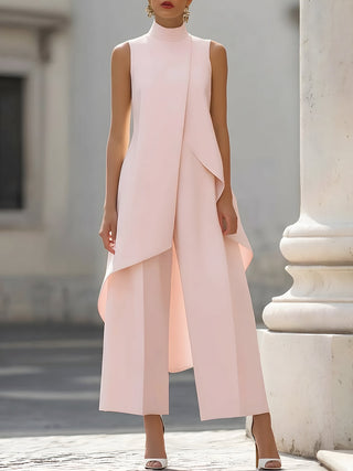 Asymmetric Layered Top & Wide-Leg Pants Set