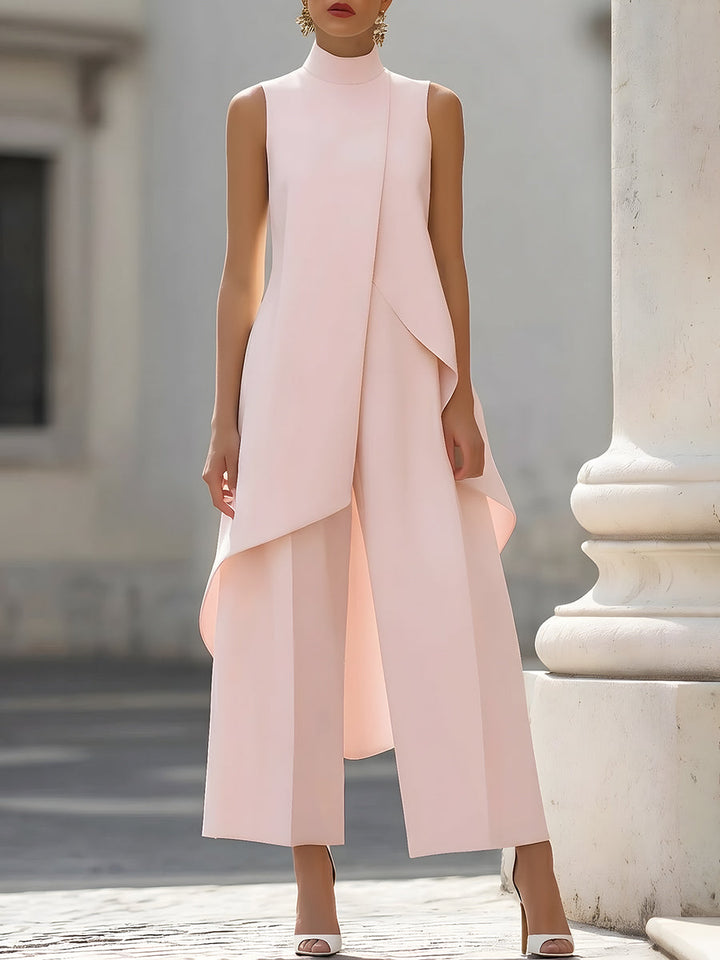 Asymmetric Layered Top & Wide-Leg Pants Set