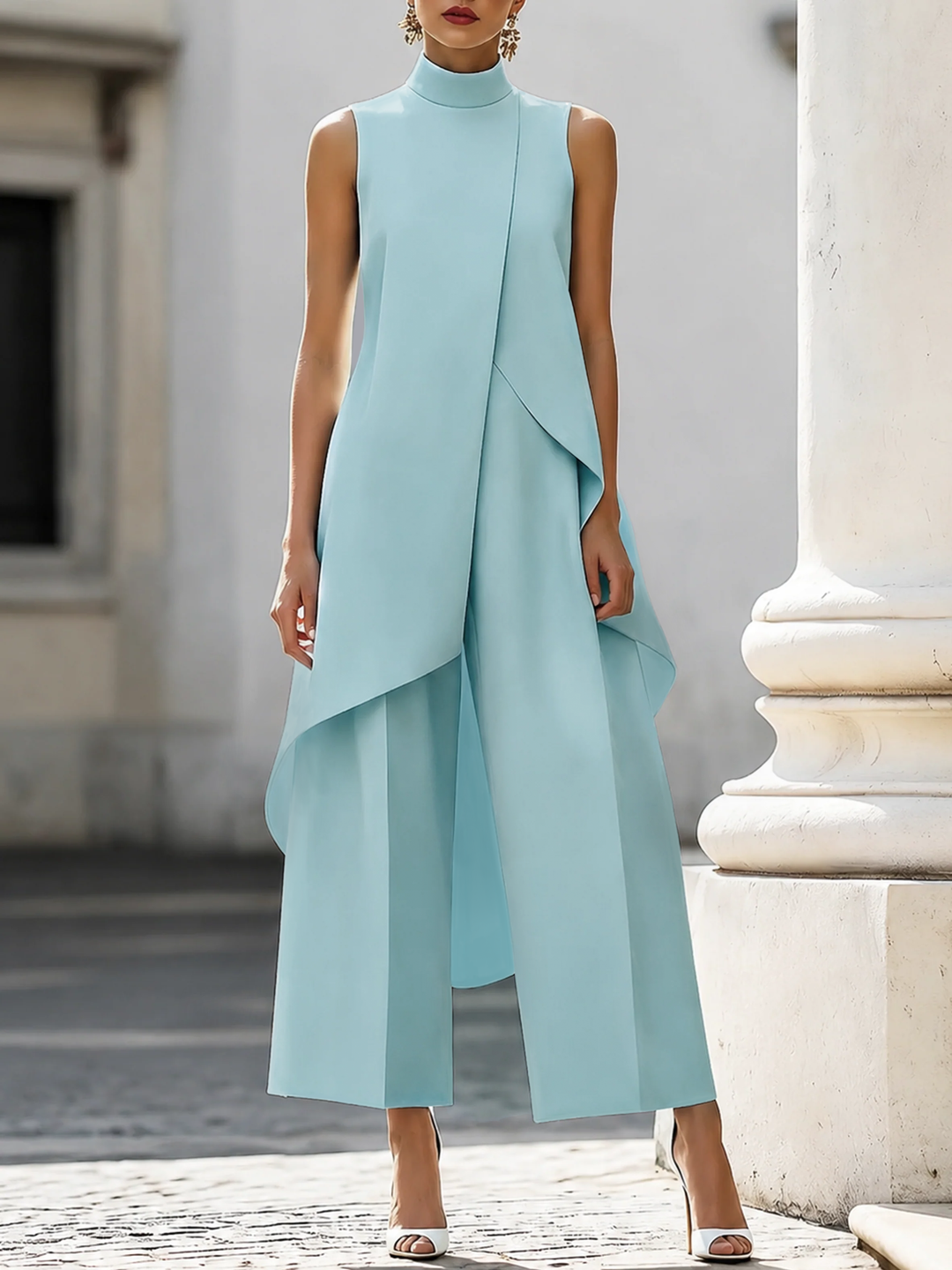 Asymmetric Layered Top & Wide-Leg Pants Set