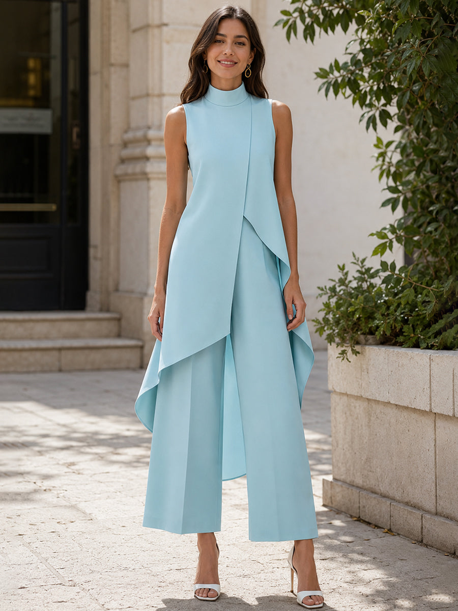 Asymmetric Layered Top & Wide-Leg Pants Set