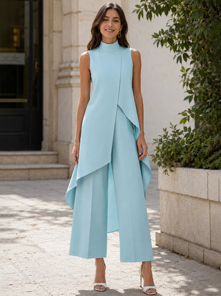 Asymmetric Layered Top & Wide-Leg Pants Set