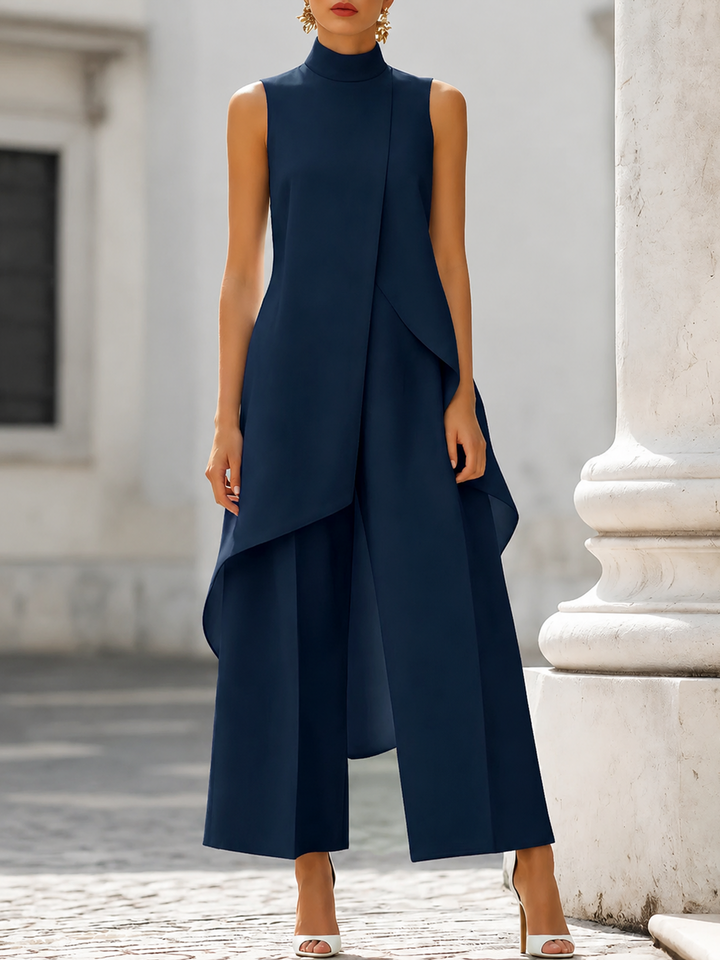 Asymmetric Layered Top & Wide-Leg Pants Set