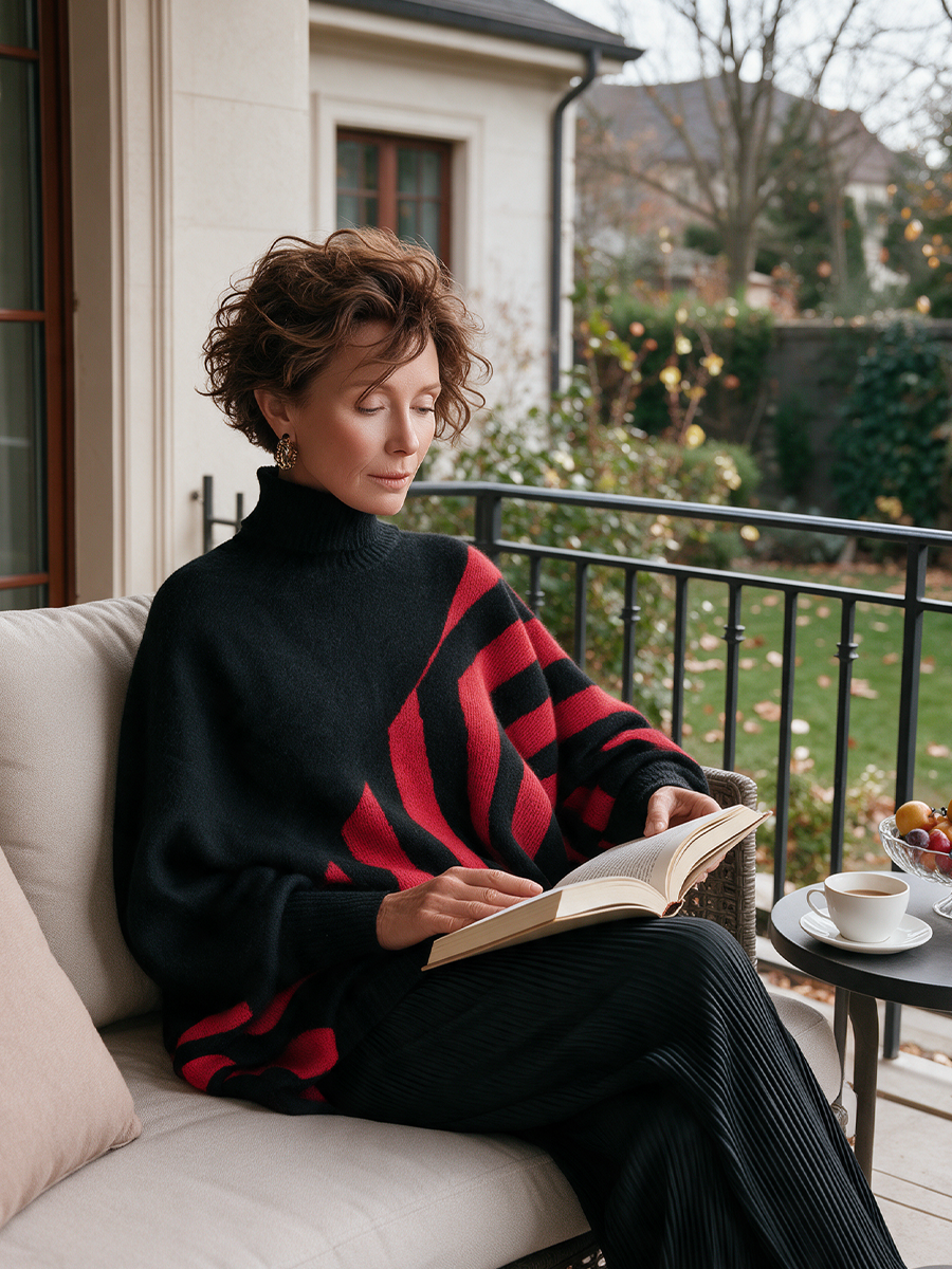 Augusta | Geometric Stripe Turtleneck