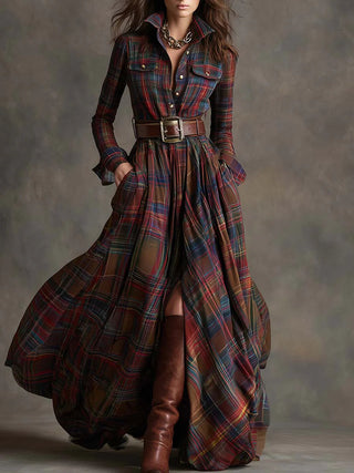Bérénice | Belted Plaid Maxi Dress