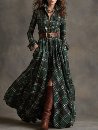 Bérénice | Belted Plaid Maxi Dress