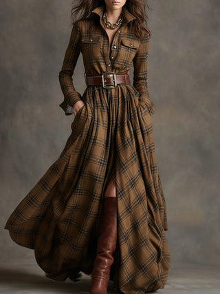 Bérénice | Belted Plaid Maxi Dress