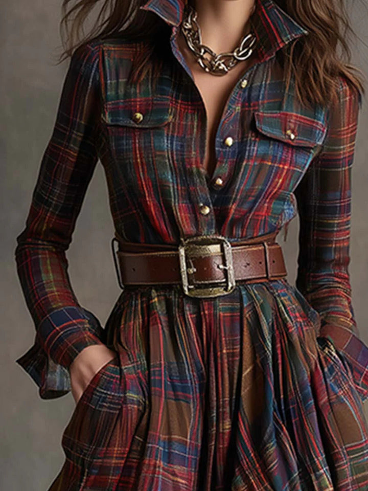 Bérénice | Belted Plaid Maxi Dress