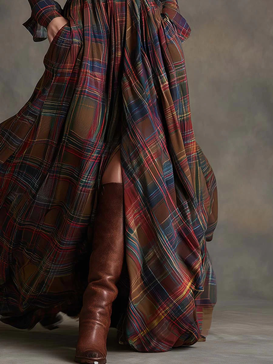 Bérénice | Belted Plaid Maxi Dress