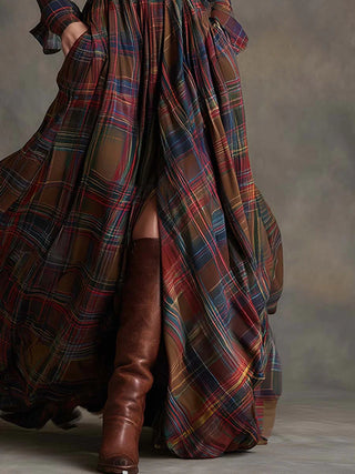 Bérénice | Belted Plaid Maxi Dress