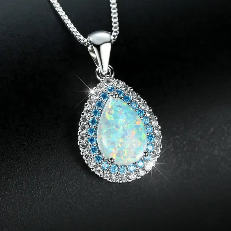 Blue Opal-Look Drop Necklace