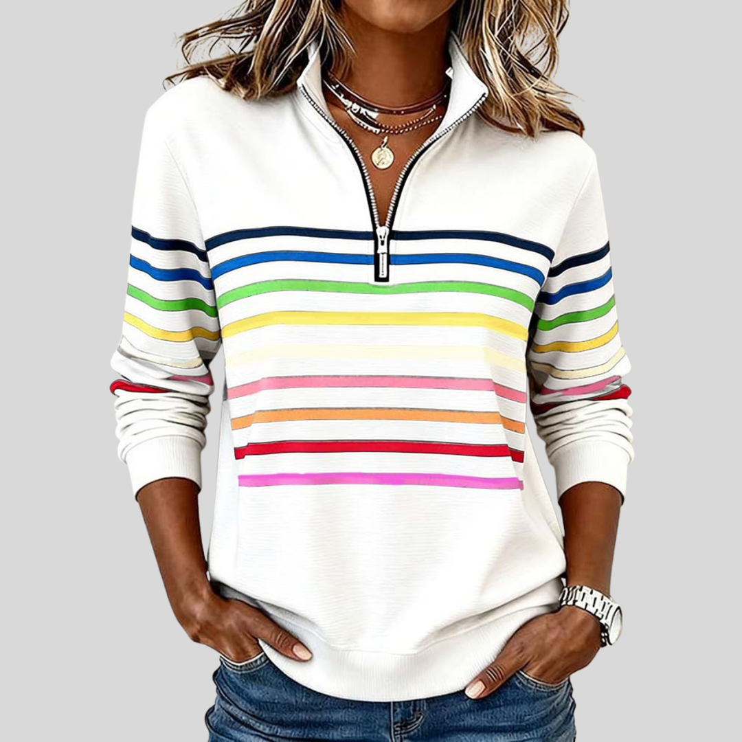 Blythe | Rainbow-Stripe Quarter-Zip Sweatshirt