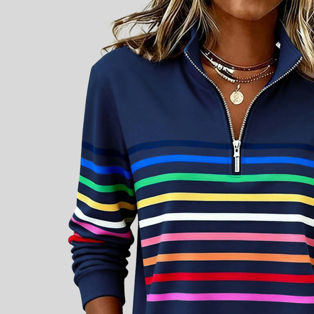 Blythe | Rainbow-Stripe Quarter-Zip Sweatshirt